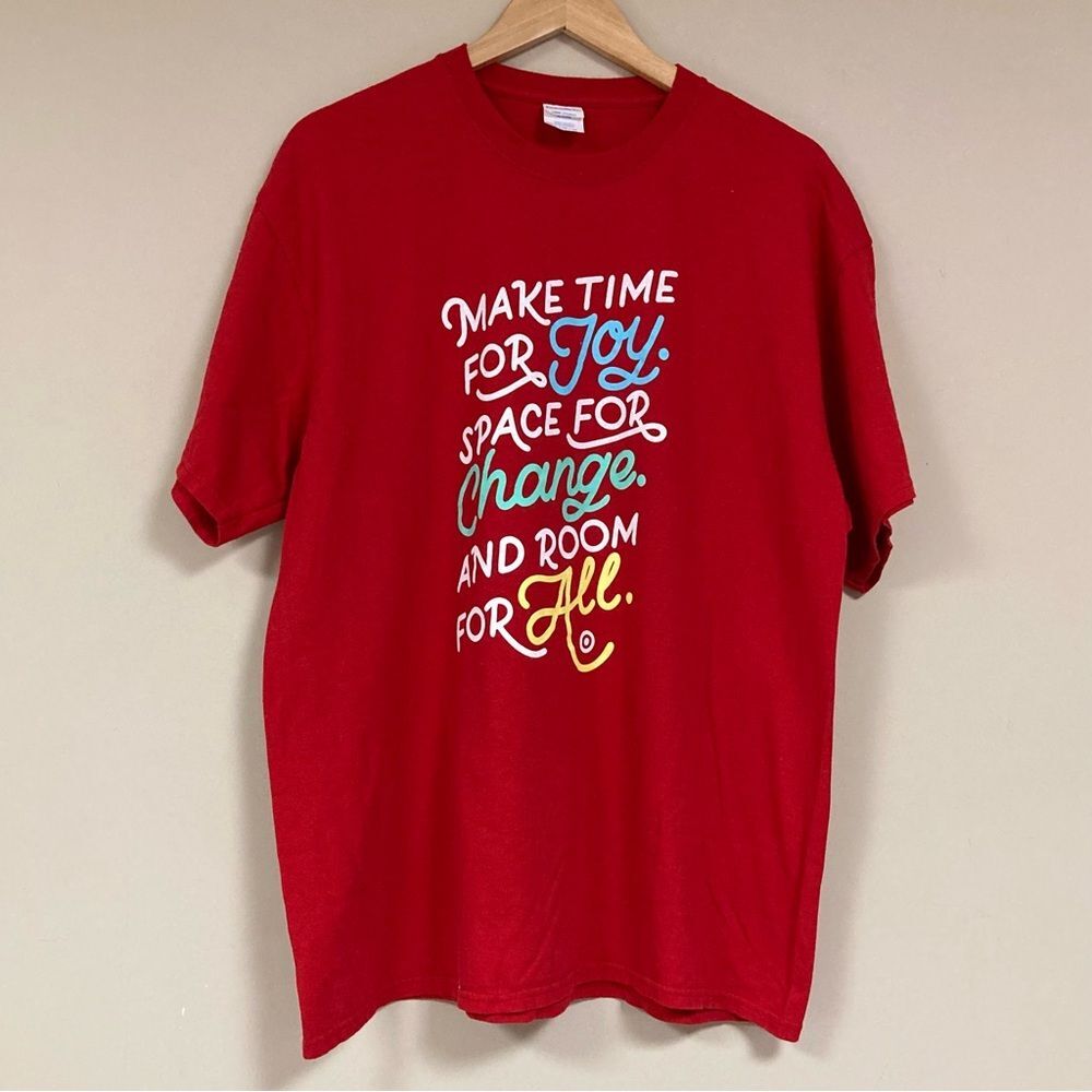 Inclusivity TShirt Women’s XL Make Time Joy Space For All Red Rainbow Top Summer